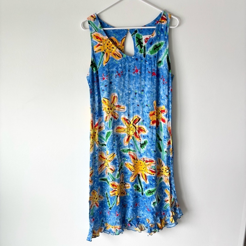 Jams World Kiyoshi Sunflower Dress Vintage Blue Yellow Floral Hawaiian Beach